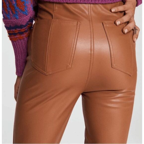 NWT Rag & Bone Nina Faux Leather Pull on Skinny Pants in Cognac Brown Size Small - Picture 1 of 14